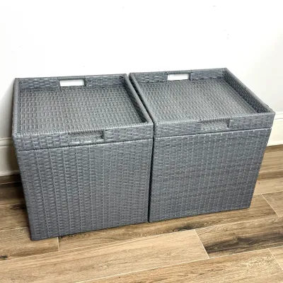 Set of 2 Outdoor Patio Storage Side Tables with Removable Tray Top 