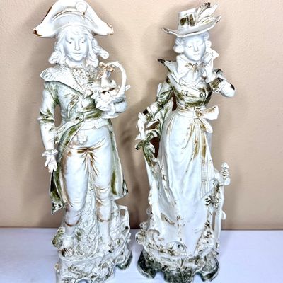 Antique Bisque Victorian Man and Lady Large Figurines - Circa 1880 