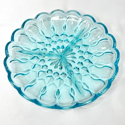 Vintage Anchor Hocking Blue Fairfield 3-Part Divided Dish 