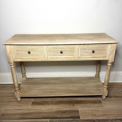Distressed Beige Console Table with Three Drawers 