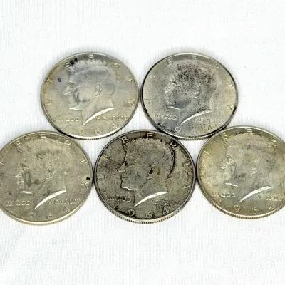 5 Silver 1964 Kennedy Half Dollars 
