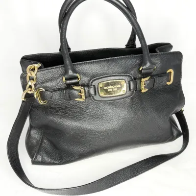 Michael Kors Hamilton Black Pebbled Leather Satchel Purse 