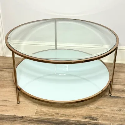Round Beveled Glass Top Coffee Table with Bronze Finish 