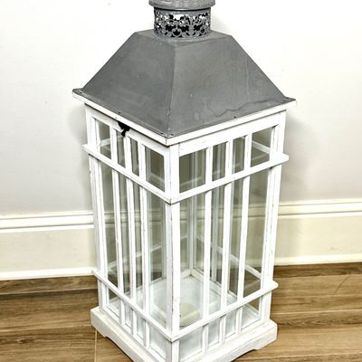 Large Lantern with Tin Top and Wood Frame 