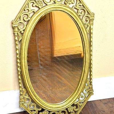 1960's Ornate Gold Frame Octagonal Wall Mirror 