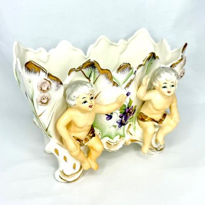 Vintage Ceramic Cherub Planter 
