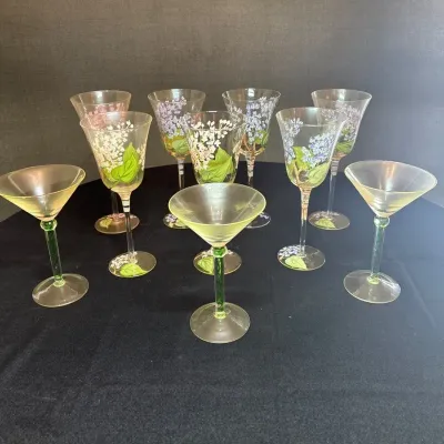 Hand-Painted Floral Stemware & Martini Glasses