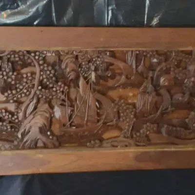 Carved Wood Wall Panel With Tropical Theme