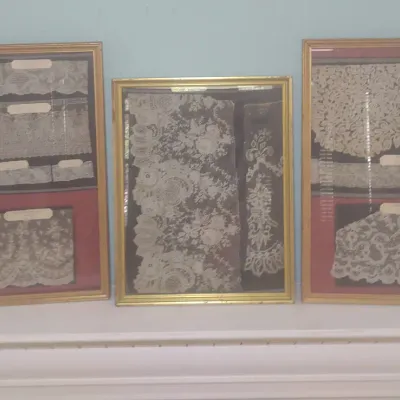 Three Frames Of Vintage Lace Samples