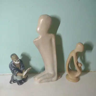Soapstone And Porcelain Figurine Trio