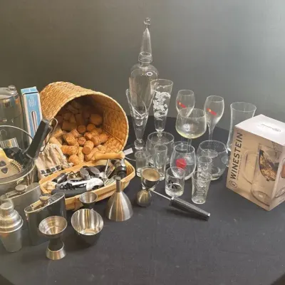 Vintage Barware, Wine Decanter & Entertainment Lot