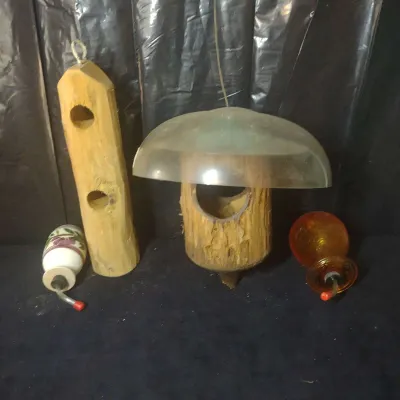 Bird Feeders In Glass And Wood