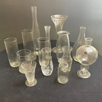 Assortment Of Etched And Clear Glass Vases