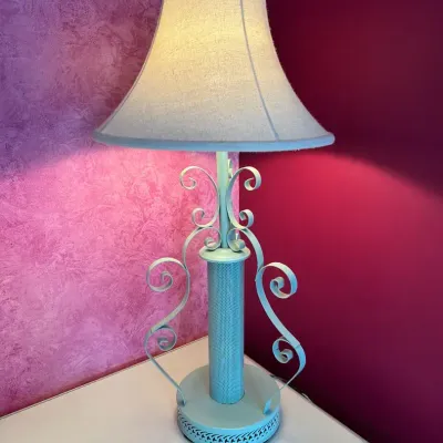 Ornate Teal Metal Lamp w/Linen Shade
