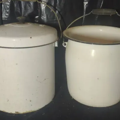 Two Enamelware Pots In White