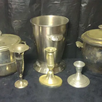 Plated And Pewter Ice Buckets & Candlesticks 