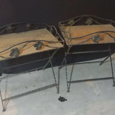 Two Wrought Iron Folding Tables 