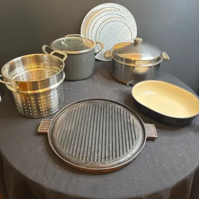 Cookware Collection Featuring A Cast Iron Grill Pan