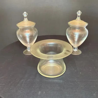 Pair Of Apothecary Style Jars & Clear Glass Vase 