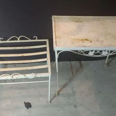 Two White Wrought Iron Tables 