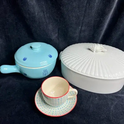 Delicate Covered Cookware And Teacup & Saucer