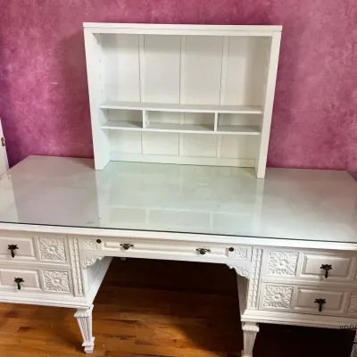 White Wooden Ornate Executive Desk - 86x37x32 Inches