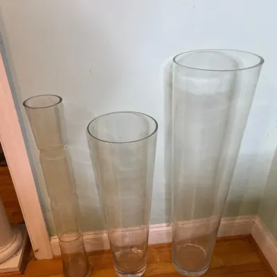 Lot of 3 Large Clear Glass Floor Vases