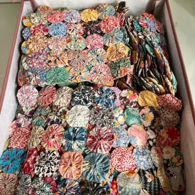 Bin Of Yo-yo Squares Ready For Quilting 