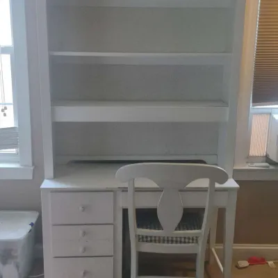 White Two Piece Desk With Chair