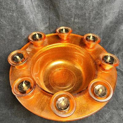 Sparkly Amber Glass Candleholder Bowl - 14x5 Inches