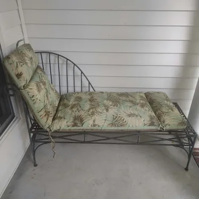 Vintage Wrought Iron Chaise Lounge With Cushion
