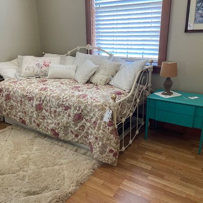Metal day bed with pullout bottom for a second mattress 