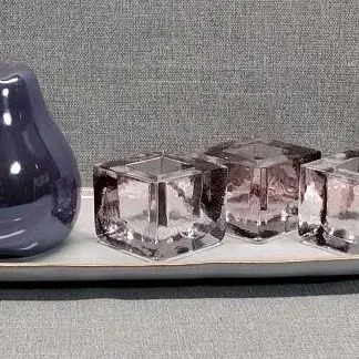 Kosta Boda Candle Holders with Tray and Purple Pear