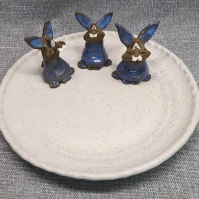 Rabbit Figures Glazed Pottery Tray