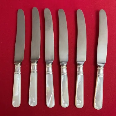 Barker Sheffield Stainless Steel Knives with Mother of Pearl Handles