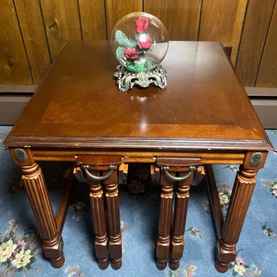 Theseira Side Table with 2 Drop Leaf Tables & Rose Globe