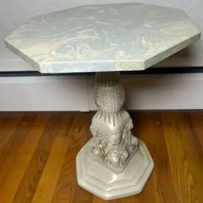 Vintage Stone-Top Cherub Side Table