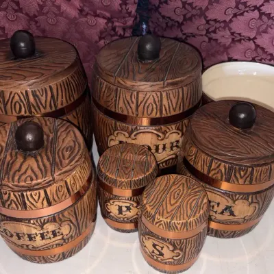 Vintage MCM Treasure Craft Ceramic Canister Set