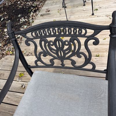 5-Piece Cast Metal Outdoor Patio Seating Set with Cushions & Round Table