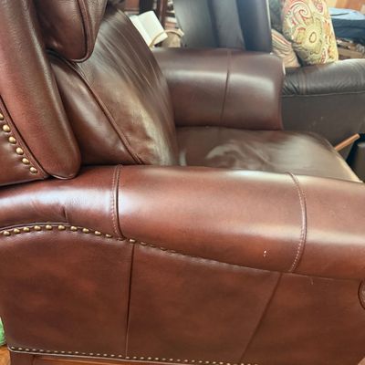Lot of 2 Reclining Armchairs with Nail Head Trim & Footrests