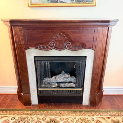 Real Flame by Jensen Model 5395 Fireplace Mantel & Gel Fuel Insert + 38 Cans Fuel