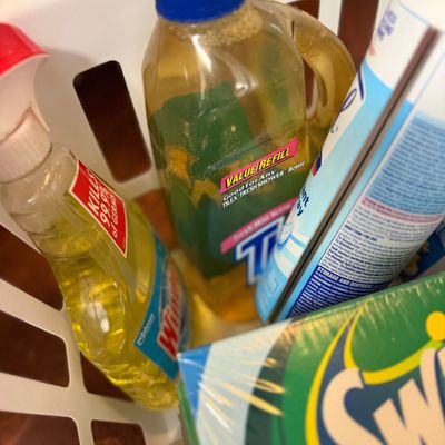 2 Laundry Baskets Full of Cleaning Supplies