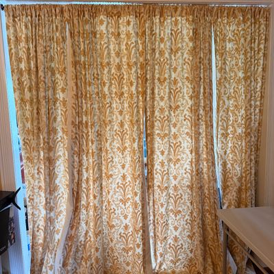 4-Panel Gold & Ivory Damask Pattern Curtains