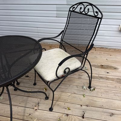 3-Piece Vintage Wrought Iron Patio Set + Umbrella Stand