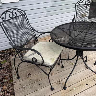 3-Piece Vintage Wrought Iron Patio Set + Umbrella Stand