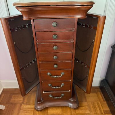 Traditional Wood Jewelry Armoire – 8-Drawer Chest, 3 Cabinets