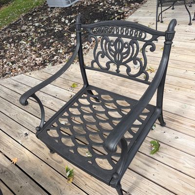 5-Piece Cast Metal Outdoor Patio Seating Set with Cushions & Round Table