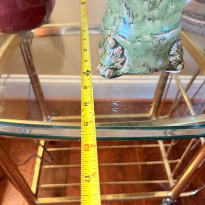 Vintage Chrome & Glass Rolling Bar Cart with Ceramic Lamp & Vases