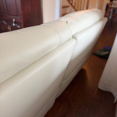 Cream Leather-Style Dual Reclining Sofa w Pillow-Back Cushions