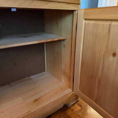 Antique-Style Primitive Pine Step-Back Hutch / Cupboard with Glass Doors & Drawers